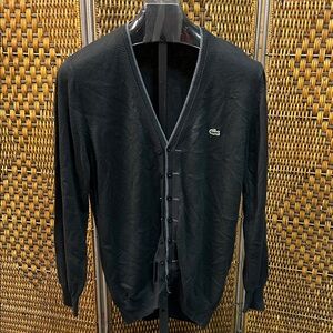 1641 Lacoste Classic Black Knit Cardigan Sweater Size Large